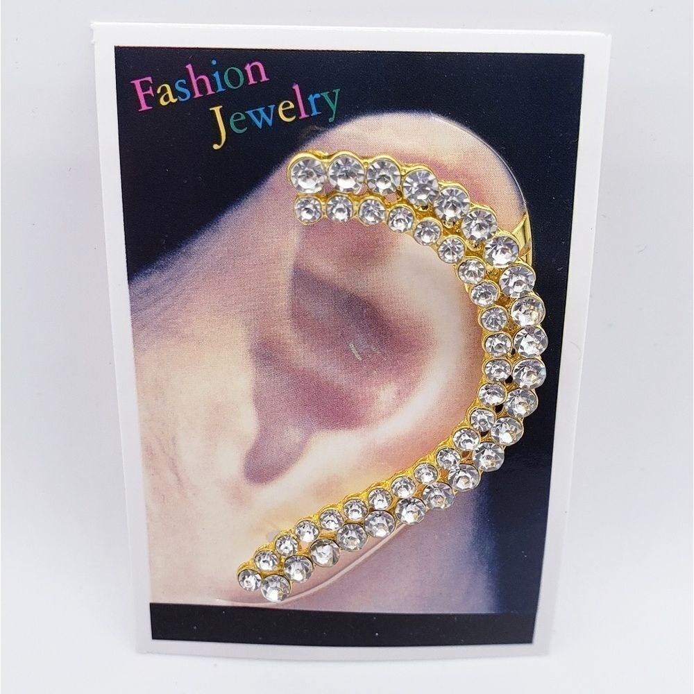 Crystal gold ear cuff stud earring wrap